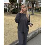 tシャツ PACIFIC OCEAN/ロキシーワッフル素材ワンポイントブランドロゴヘンリーネックカットソー レディース