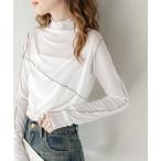 ブラウス シャツ 軽やかセンシュアル。前後2way配色切替チュールトップス レディース