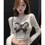 tシャツ 「新色登場」バタフライレースステッチトップス／ウエストドローストリング レディース