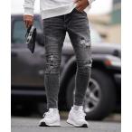 ジーンズ ケミカルブラックデニムロングパンツ メンズ レディース