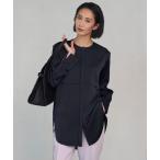 ブラウス シャツ 「洗える」サテンクレープ ノーカラーブラウス レディース