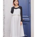 マタニティ ふくれジャガード×テレコカットソー切替ワンピース(マタニティ/授乳服）授乳口付き 授乳楽々 妊婦服 産前・産後対応