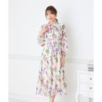 ワンピース ローズプリントリボンタイワンピース