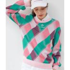 ショッピングアーガイル ニット セーター マルチアーガイル柄パフ袖プルオーバー レディース