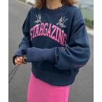 トレーナー スウェット Vintageライク ダメージ加工 刺繍×ロゴプリント裏毛スウェット レディース