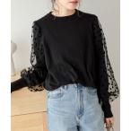 ニット セーター ドットチュール袖トップス レディース