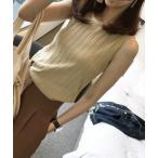 タンクトップ ノースリーブ リブニット タンクトップ ニットトップス レディース