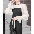 ドレス 「2サイズ展開」配色シースルータイトロングドレス レディース