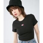 ショッピングtシャツ レディース 半袖 tシャツ Tシャツ レディース スリムバッジリブTシャツ