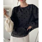 ブラウス シャツ オーガンジー フロッキー ドット ボリュームスリーブ ブラウス レディース