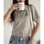 tシャツ ダブルジップ 襟付き パフスリ カットソー レディース