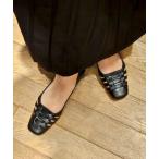 パンプス スクエアトゥグルカフラットパンプス