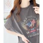 tシャツ 「Javaジャバコラボ」ヴィンテージライクなデザイン。綿100％袖レースピグメントロックTシャツ レディース