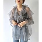 ブラウス シャツ 「日常も、オケージョン もトレンドライクに。」 チュール ブラウス ボリュームフリル グリッターオーガンジー デコラティブブラウス