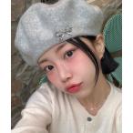 帽子 リボンブローチ付きベレー帽 レディース