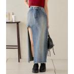 スカート デニム 「2サイズ展開/6色展開」カットオフデザインデニムスカート レディース