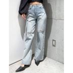ジーンズ デニム デニムパンツ ハイウエスト KNEEダメージワイドデニムパンツ レディース