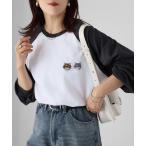 tシャツ ネコ刺繍ラグランロンT レディース