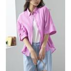 ショッピングベルーナ ブラウス シャツ 楊柳コットン袖ボタンデザインシャツ レディース