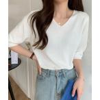 ニット セーター vネックサマーニット レディース 五分袖 レディース