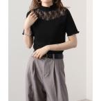 ショッピングtシャツ レディース 半袖 tシャツ レース使いハイネック半袖Tシャツ レディース