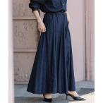 デニムスカート ウォッシュ5.5オンススラブデニムマキシフレアスカート