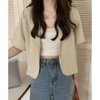 コート アウター ベーシッククロップド丈半袖ジャケット レディース