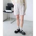 パンツ 「forksy.」「セットアップ対応」小花柄ワッフルパイピングショートパンツ レディース