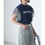 tシャツ 「forksy.」ラメフリルスリーブ配色ロゴプリントTシャツ レディース