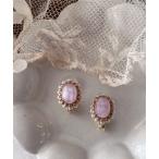 イヤリング 「mallelabrocante/マルラブロカント」クンツァイトとヴィンテージパールの痛みにくいオーバルイヤリング/9月誕生石 レディース