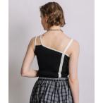 ショッピングタンクトップ レディース タンクトップ ノースリーブ バイカラーアシンメトリーリブニットタンクトップ レディース