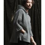 メンズ パーカー mpa3414- Light yarn cable stitch short sleeve hoodie パーカー