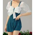 水着 水着 体型カバー リボン ワンピース水着 レディース