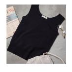 タンクトップ ノースリーブ HusHusH ハッシュアッシュ スクエアニットタンクトップ レディース