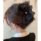 ヘアクリップ リボンヘアクリップ 大きめ黒 レディース