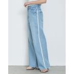 ジーンズ デニム デニムパンツ 「2024SSCOLLECTION」「低身長/高身長サイズ有」コットンデニムサイドラインワイドストレートパンツ レディ
