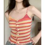 キャミソール マルチカラーVネックストライプキャミソール
