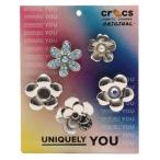 crocs JIBBITZ  Monochrome Slvr Flwrs 5 Pack / クロックス ジビッツ  モノクロームシルバーフラワー 5