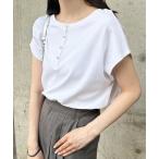 tシャツ 綿100%2wayヘンリーネックメニーボタンTシャツ レディース