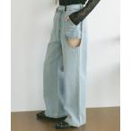 ジーンズ デニム デニムパンツ サイドカットアウトデニム/レイヤードパンツ「SMLサイズ展開」 レディース