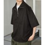 tシャツ ハーフジップ ビッグカラー 半袖ブラッシュドプルオーバー メンズ レディース