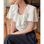 tシャツ 「綿100%/接触冷感」ビックフリルカラーTシャツ レディース