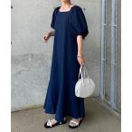 ショッピング接触冷感 ワンピース 「接触冷感・防シワ」スクエアネックボリューム袖ワンピース