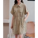 ラッシュガード 「UVカット率 99％以上」レディース水着 半袖ドロストウエストマークオールインワンミリタリーシャツ風ラッシュガード レディース