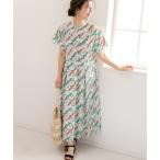 シャツワンピース バンドカラーシャツ プリント半袖ワンピース