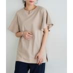 tシャツ ロング丈フレアスリーブキーネックカットソー レディース