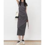 ワンピース サイドギャザー半袖ロングワンピース