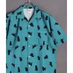 シャツ ブラウス メンズ ストレッチ インクジェットプリント 半袖 オープンカラーシャツ(猫・アニマル・和柄・虎・フォト)