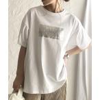 ショッピングサイズ tシャツ Tシャツ レディース オーバーサイズヴィンテージロゴ半袖メタリック箔プリントTシャツ