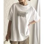 tシャツ オーバーサイズヴィンテージロゴ半袖メタリック箔プリントTシャツ レディース
